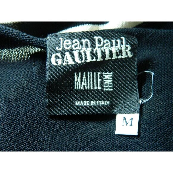 Jean Paul GAULTIER Sweater Medium‎ Blue White Striped Knit Asymmetric Wave Hem - Picture 7 of 8
